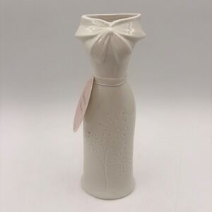 Timeless Beauty Ceramic Dress Vase Off-White Bow Floral Embossed Gown
